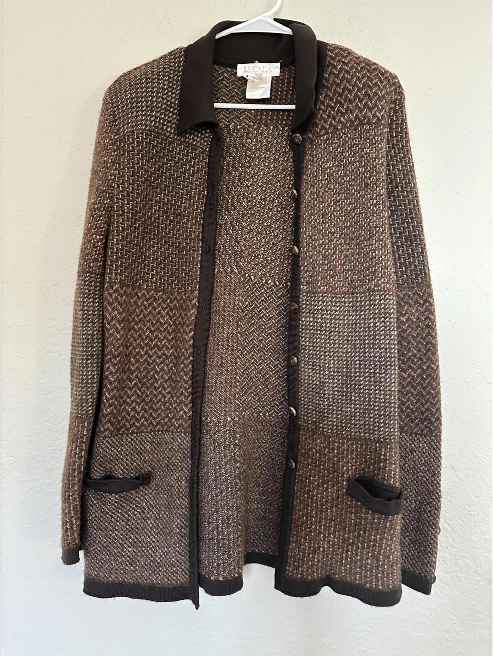 Vintage Escada Margaretha Ley Cardigan Sweater Virgi Wool Brown EU 42 US 12